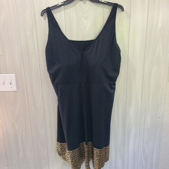 Swimsuits For All 30 Plus Size Scalloped Gold Hem Black NWOT - Picture 1 of 6